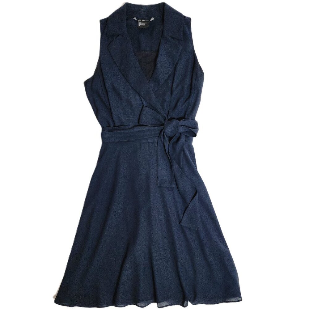 Armani Exchange Women’s Navy Faux Wrap Collared V Neck Dress Size 0 Excellent